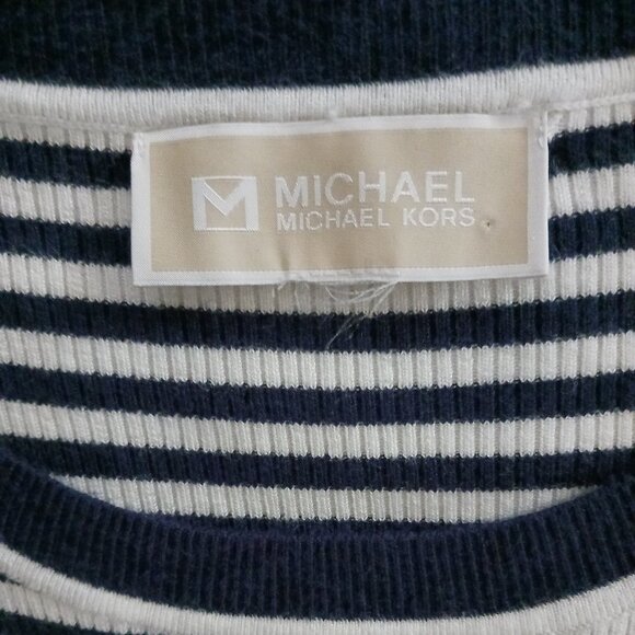 MICHAEL KORS Women's Sweater White Blue Strip Nautical Sailing Logo Size Large - Picture 3 of 7